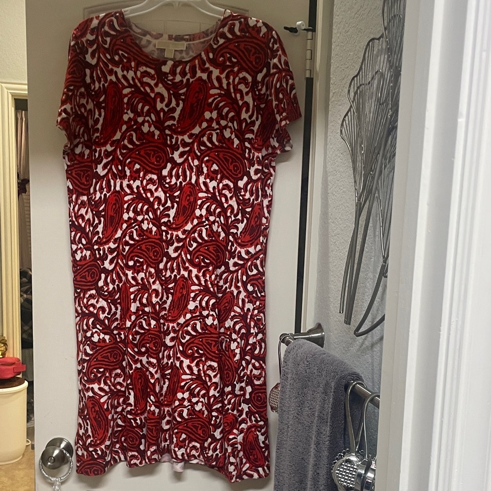 Michael Kors Red and White Paisley Midi Dress